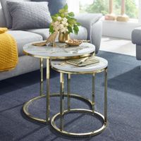 FineBuy Beistelltisch 2er Set Couchtisch Marmor Optik Wohnzimmertisch Rund Tisch – Ansicht 1