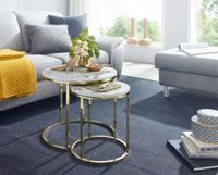 FineBuy Beistelltisch 2er Set Couchtisch Marmor Optik Wohnzimmertisch Rund Tisch – Ansicht 2