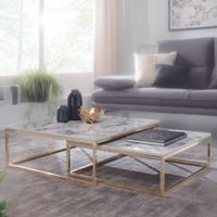 FineBuy Couchtisch 2er Set Marmor Optik Satztisch Modern Metallgestell Sofatisch – Ansicht 1