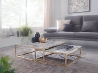 FineBuy Couchtisch 2er Set Marmor Optik Satztisch Modern Metallgestell Sofatisch – Ansicht 2