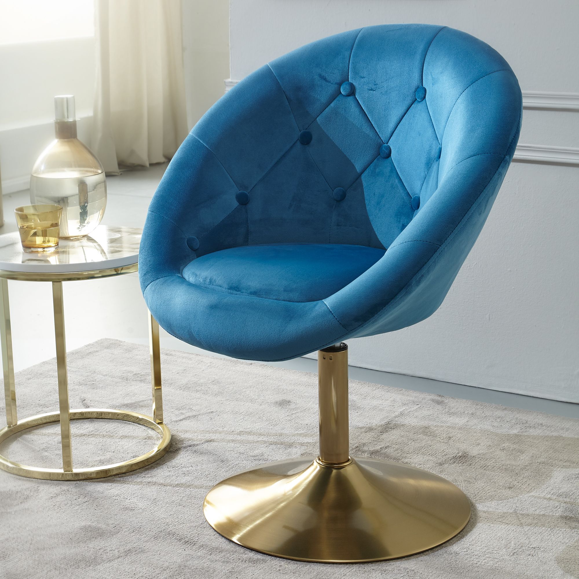 FineBuy Loungesessel Samt Design Drehstuhl, Clubsessel Polsterstuhl mit Rückenlehne, Drehsessel Cocktailsessel Lounge, Sessel mit Stoffbezug | Farbe: Grau