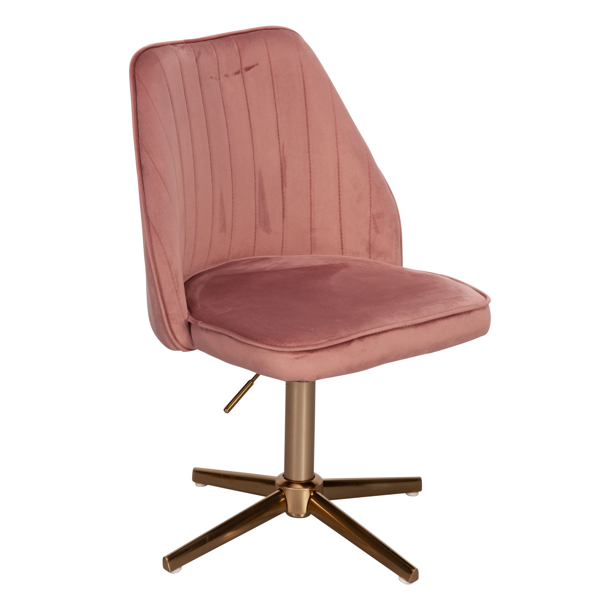 FineBuy Schreibtischstuhl Samt Design Drehstuhl mit Lehne, Schalenstuhl 120 kg Höhenverstellbar, Arbeitsstuhl ohne Rollen, Stuhl Schreibtisch Home-Office Drehbar | Farbe: Rosa