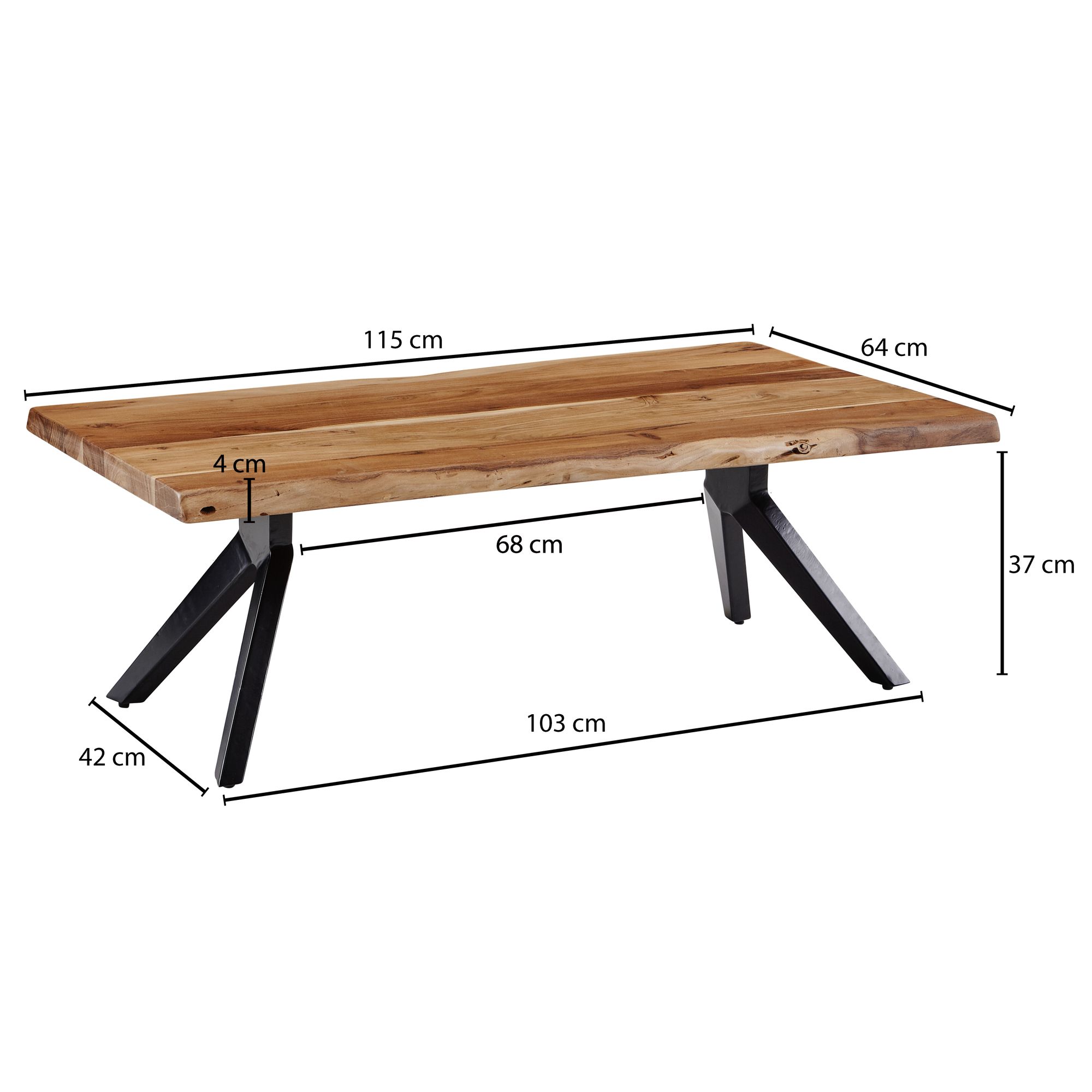 FineBuy Couchtisch Akazie Massivholz 115 cm rechteckig · Wohnzimmertisch mit Baumkante und schwarzem V-Gestell aus Metall · Handgefertigter Massivholztisch im modernen Industrial Design | Farbe: Braun FineBuy Couchtisch Akazie Massivholz 115 cm rechteckig · Wohnzimmertisch mit Baumkante und schwarzem V-Gestell aus Metall · Handgefertigter Massivholztisch im modernen Industrial Design | Farbe: Braun