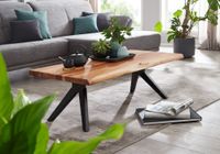 Couchtisch Akazie Massivholz 115cm Wohnzimmertisch Baumkante V-Gestell Schwarz – Ansicht 2