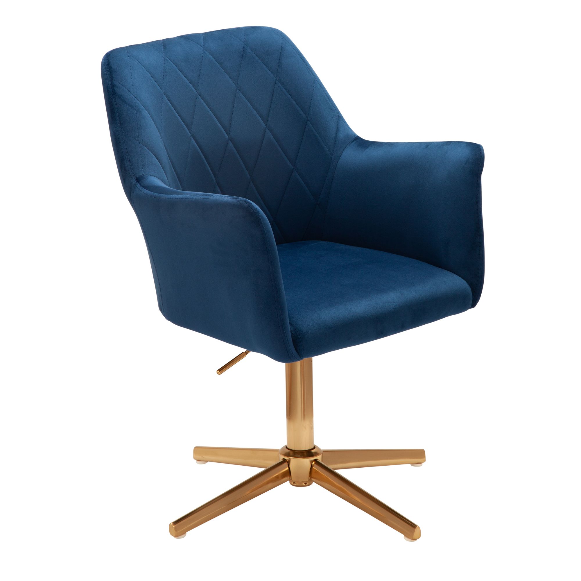 FineBuy Schreibtischstuhl Samt Design Drehstuhl mit Lehne, Schalenstuhl 120 kg Höhenverstellbar, Arbeitsstuhl ohne Rollen, Stuhl Schreibtisch Home-Office Drehbar | Farbe: Blau