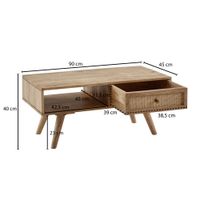 Couchtisch FineBuy Sofatisch 90 cm Massivholz Rattan Wohnzimmertisch Schublade – Ansicht 3