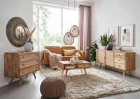 Massivholz Sideboard 140cm Mango Design Kommode mit 3 Rattan Schubladen Wiener Geflecht & 2 Türen – Ansicht 6