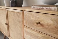 Massivholz Sideboard 140cm Mango Design Kommode mit 3 Rattan Schubladen Wiener Geflecht & 2 Türen – Ansicht 5