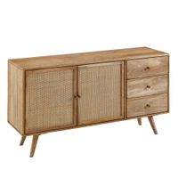 Massivholz Sideboard 140cm Mango Design Kommode mit 3 Rattan Schubladen Wiener Geflecht & 2 Türen – Ansicht 6