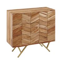 Massivholz Schubladenkommode 90cm Akazie Natur Kommode mit 3 Schubladen Sideboard Metall gold – Ansicht 6