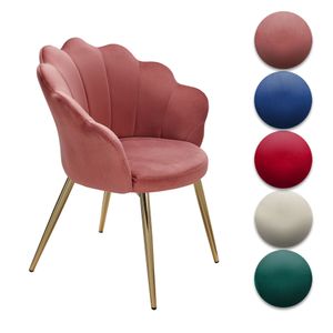 FineBuy Esszimmerstuhl Tulpe Samt Gepolstert, Küchenstuhl mit Goldfarbenen Beinen, Schalenstuhl Skandinavisches Design, Polsterstuhl mit Stoffbezug