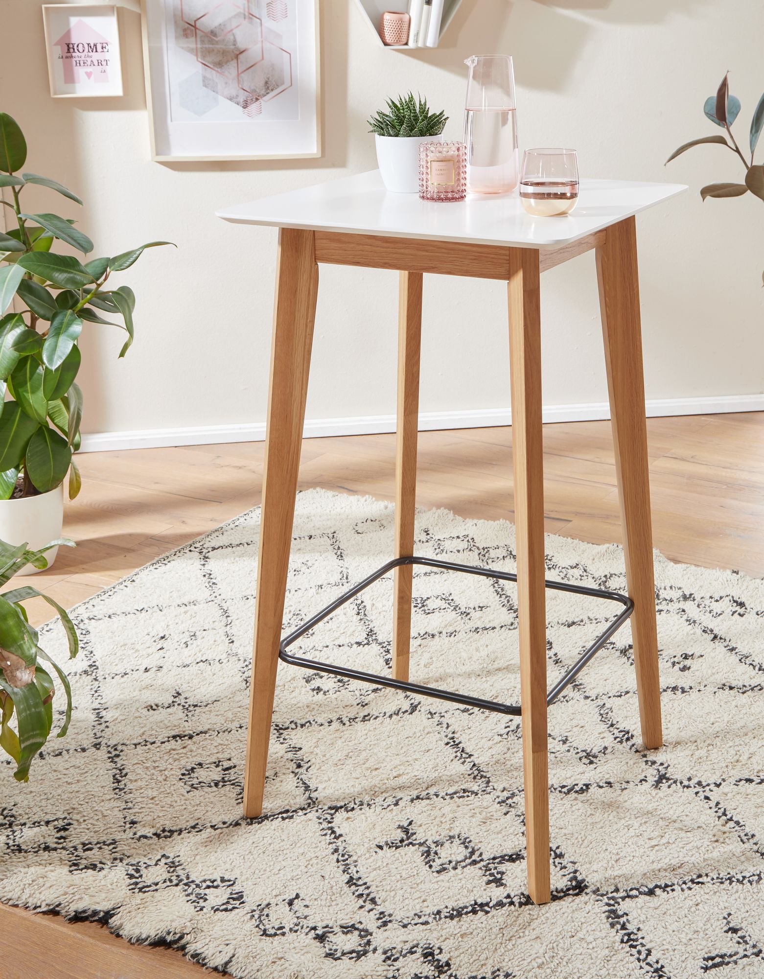 FineBuy Stehtisch 60x110x60 cm Weiß, Bartisch für 4 Personen, Moderner Tisch für Bar, Design Partytisch Holz, Hochtisch Eiche Skandinavisch | Farbe: Weiß