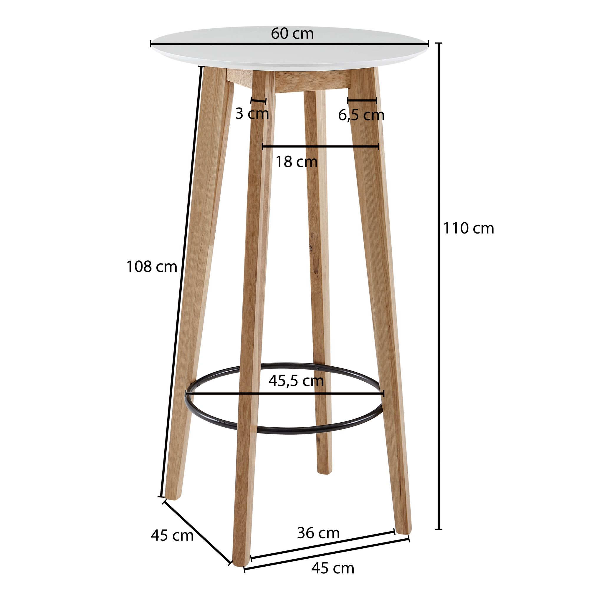 FineBuy Stehtisch 60x110x60 cm Weiß, Bartisch für 4 Personen, Moderner Tisch für Bar, Design Partytisch Holz, Hochtisch Eiche Skandinavisch | Farbe: Weiß