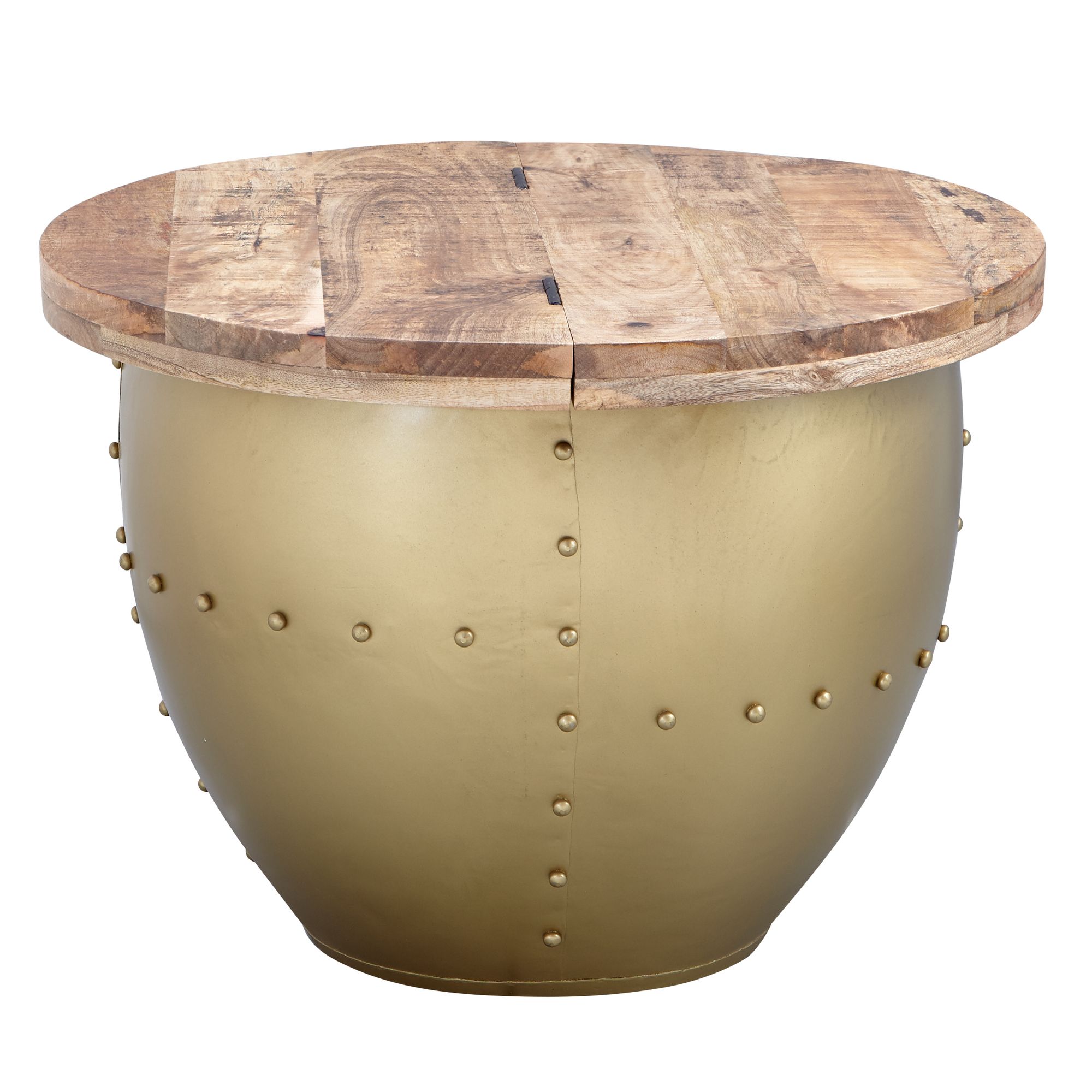 FineBuy Couchtisch Mango Massivholz / Metall 60x43x60 cm Industrial Style Rund, Design Wohnzimmertisch mit Stauraum, Moderner Loungetisch Sofatisch | Farbe: Silber