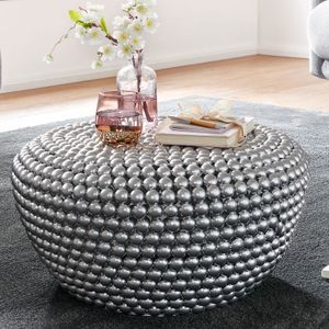 WOHNLING Couchtisch Aluminium Silber 60x60x30 cm Wohnzimmertisch Metall Rund | Designer Sofatisch Alu Orientalisch | Runder Kaffeetisch Klein
