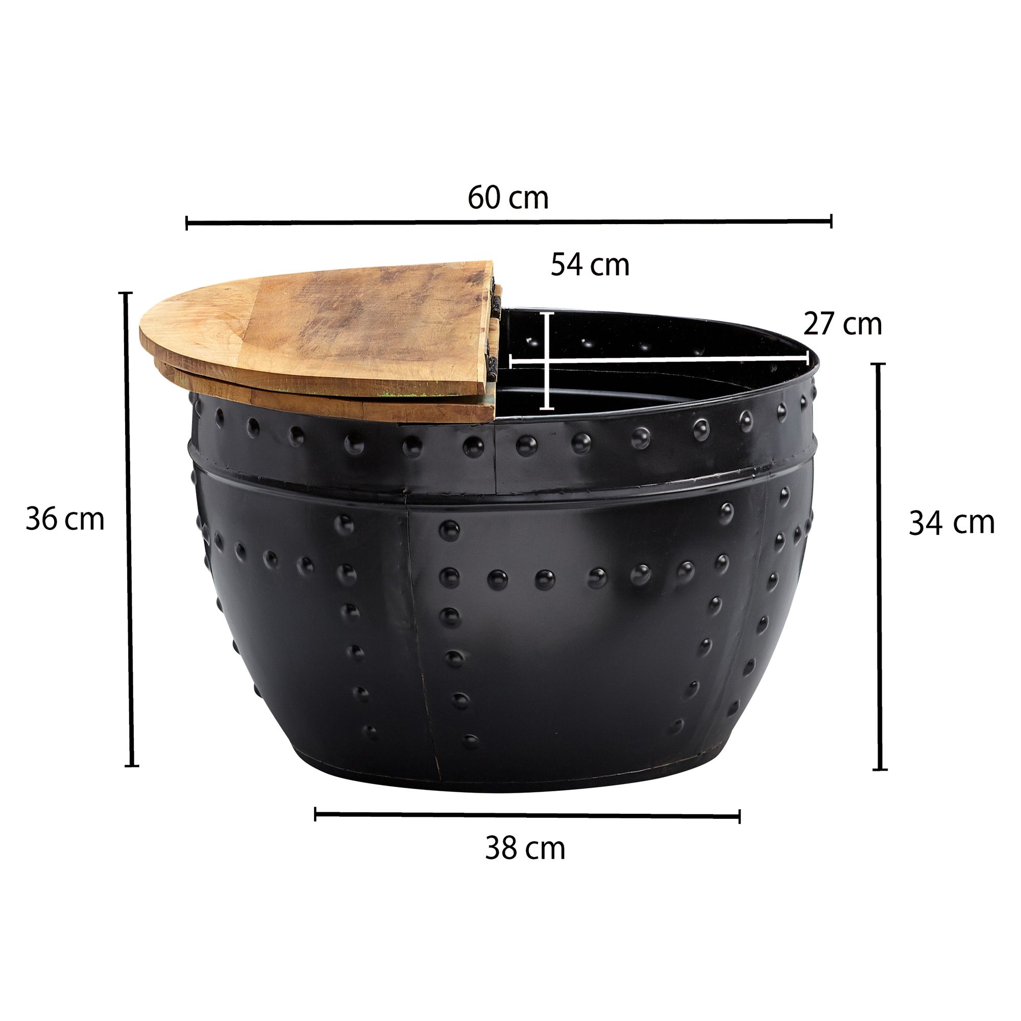 FineBuy Couchtisch Mango 60x36x60 cm Massivholz Metall Industrial Rund, Design Wohnzimmertisch mit Stauraum, Loungetisch Sofatisch Modern | Farbe: Weiß