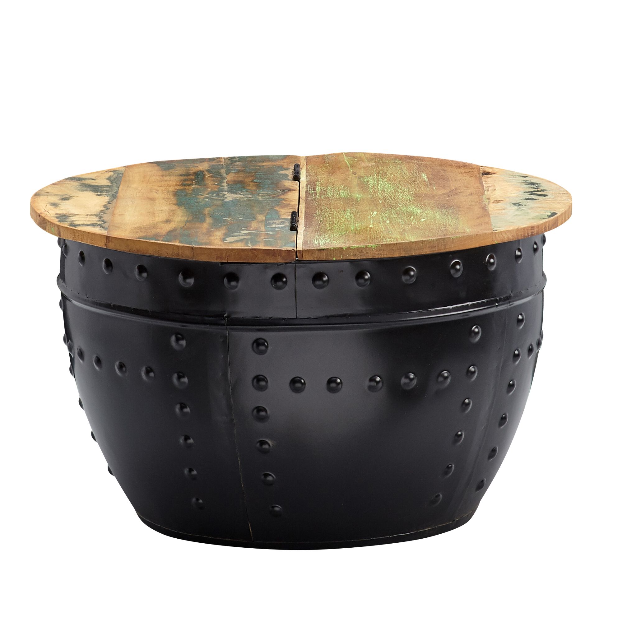 FineBuy Couchtisch Mango 60x36x60 cm Massivholz Metall Industrial Rund, Design Wohnzimmertisch mit Stauraum, Loungetisch Sofatisch Modern | Farbe: Weiß