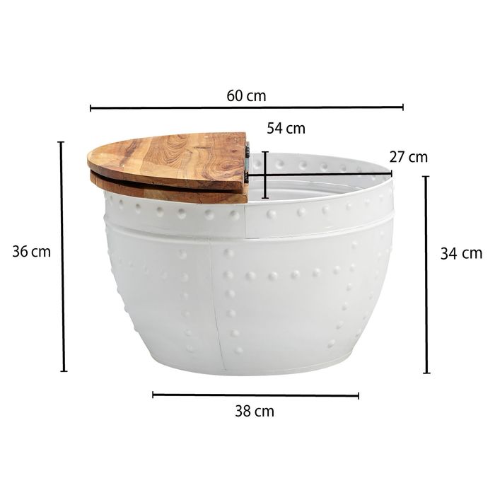 FineBuy Couchtisch Mango Massivholz Ø60cm Wohnzimmertisch Sofatisch Stauraum – Maßzeichnung