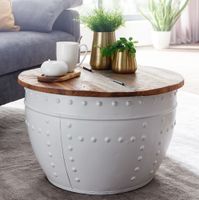 FineBuy Couchtisch Mango Massivholz Ø60cm Wohnzimmertisch Sofatisch Stauraum – Ansicht 1