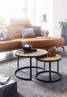 FineBuy Couchtisch 2 teilig Wohnzimmertisch Massivholz Rund Beistelltisch Tisch – Ansicht 2