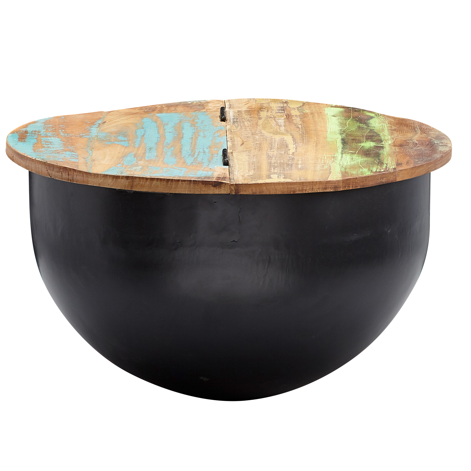 FineBuy Couchtisch Mango 60x34x60 cm Massivholz Metall Tisch Industrial Rund, Design Wohnzimmertisch mit Stauraum, Loungetisch Sofatisch Modern | Farbe: Weiß