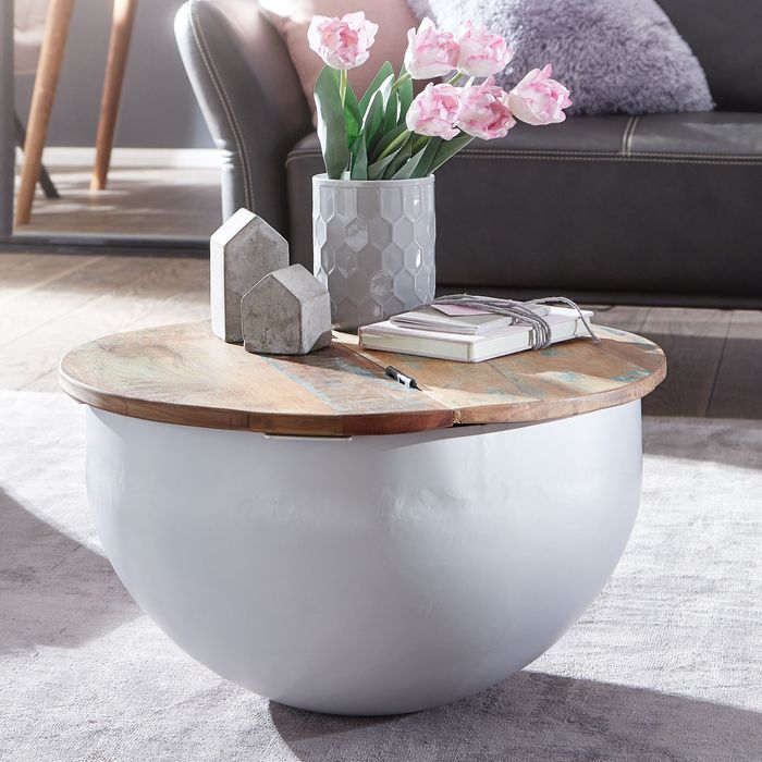 FineBuy Couchtisch Massivholz Ø 60cm Wohnzimmertisch Rund Sofatisch Tisch Modern