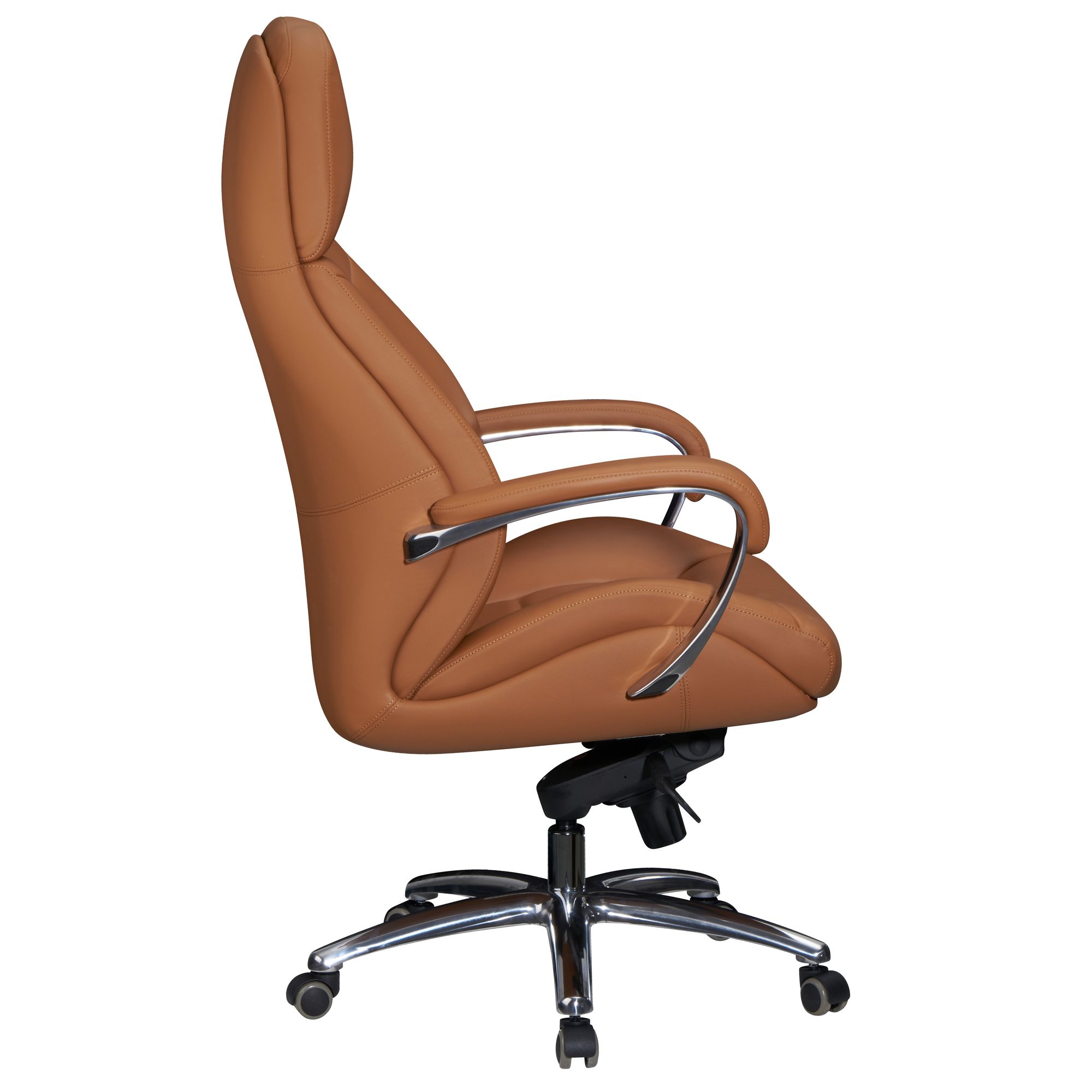 FineBuy Designer Bürostuhl Bezug Echtleder Schreibtischstuhl bis 120 kg, XXL Design Chefsessel höhenverstellbar, Drehstuhl ergonomisch mit Armlehnen & hoher Rückenlehne, Wippfunktion | Farbe: Braun