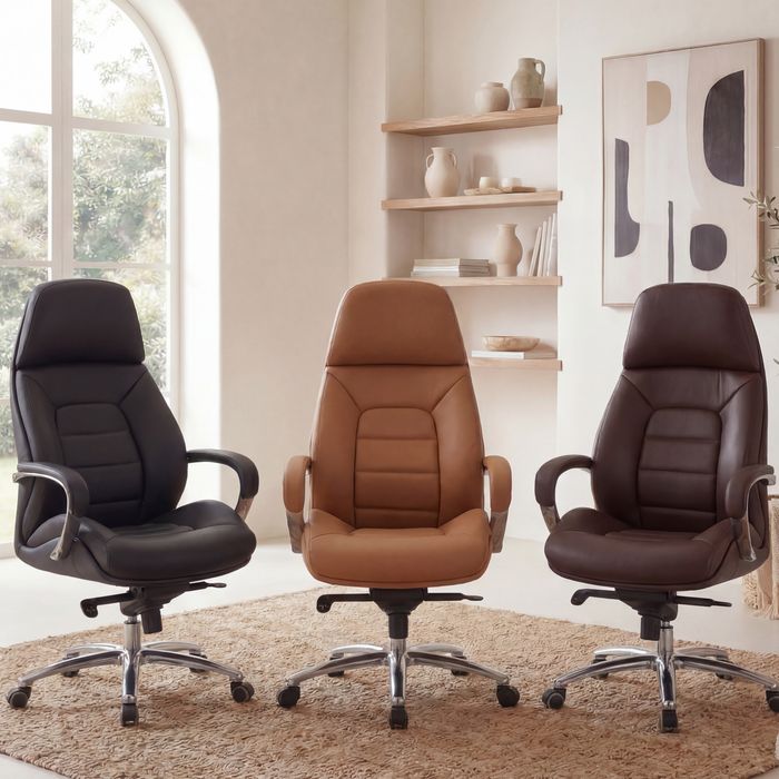 SV64198 FineBuy Designer Bürostuhl Bezug Echtleder Schreibtischstuhl bis 120 kg, XXL Design Chefsessel höhenverstellbar, Drehstuhl ergonomisch mit Armlehnen & hoher Rückenlehne, Wippfunktion