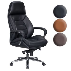 FineBuy Designer Bürostuhl Bezug Echtleder Schreibtischstuhl bis 120 kg, XXL Design Chefsessel höhenverstellbar, Drehstuhl ergonomisch mit Armlehnen & hoher Rückenlehne, Wippfunktion