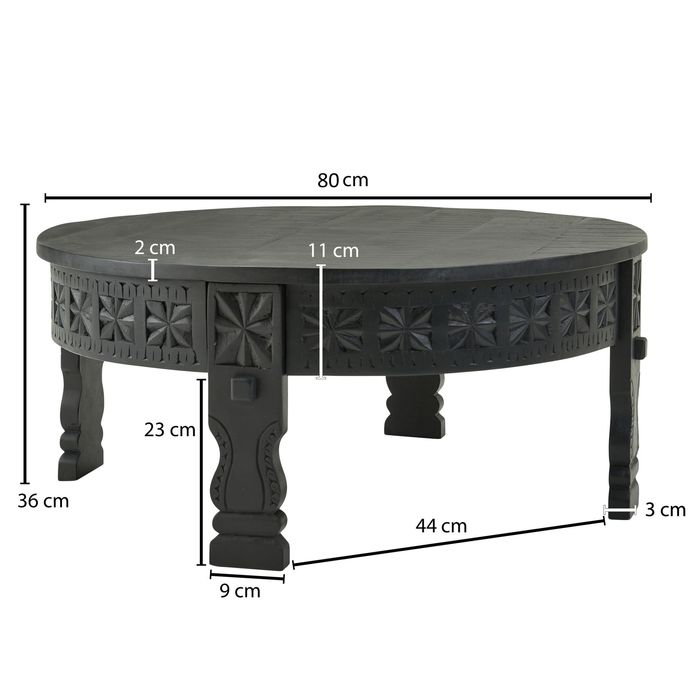 Couchtisch Mango Massivholz rund Wohnzimmertisch orientalischer Boho Design – Maßzeichnung