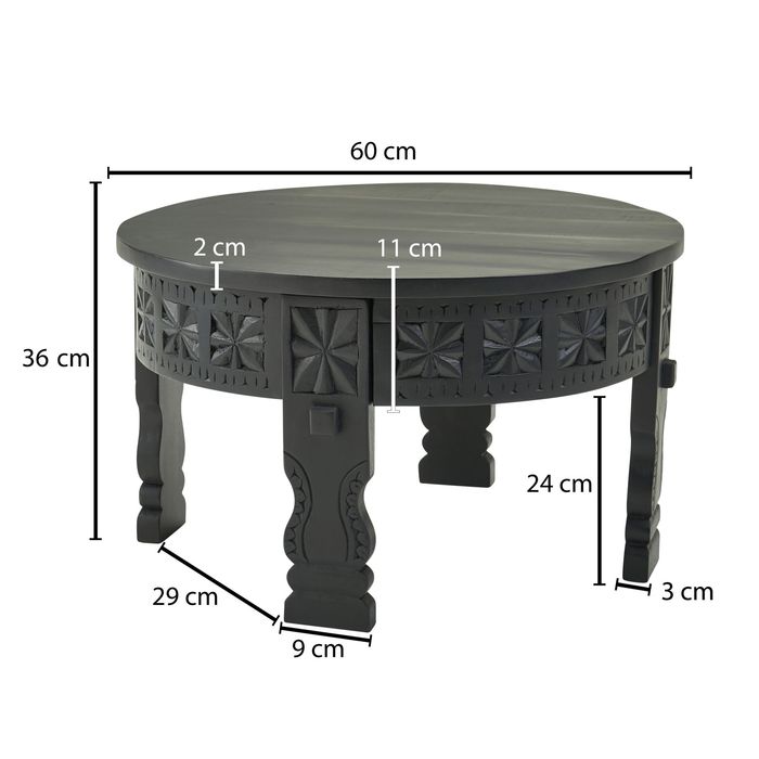 Couchtisch Mango Massivholz rund Wohnzimmertisch orientalischer Boho Design – Maßzeichnung