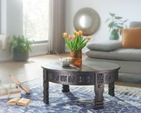 Couchtisch Mango Massivholz rund Wohnzimmertisch orientalischer Boho Design – Ansicht 2