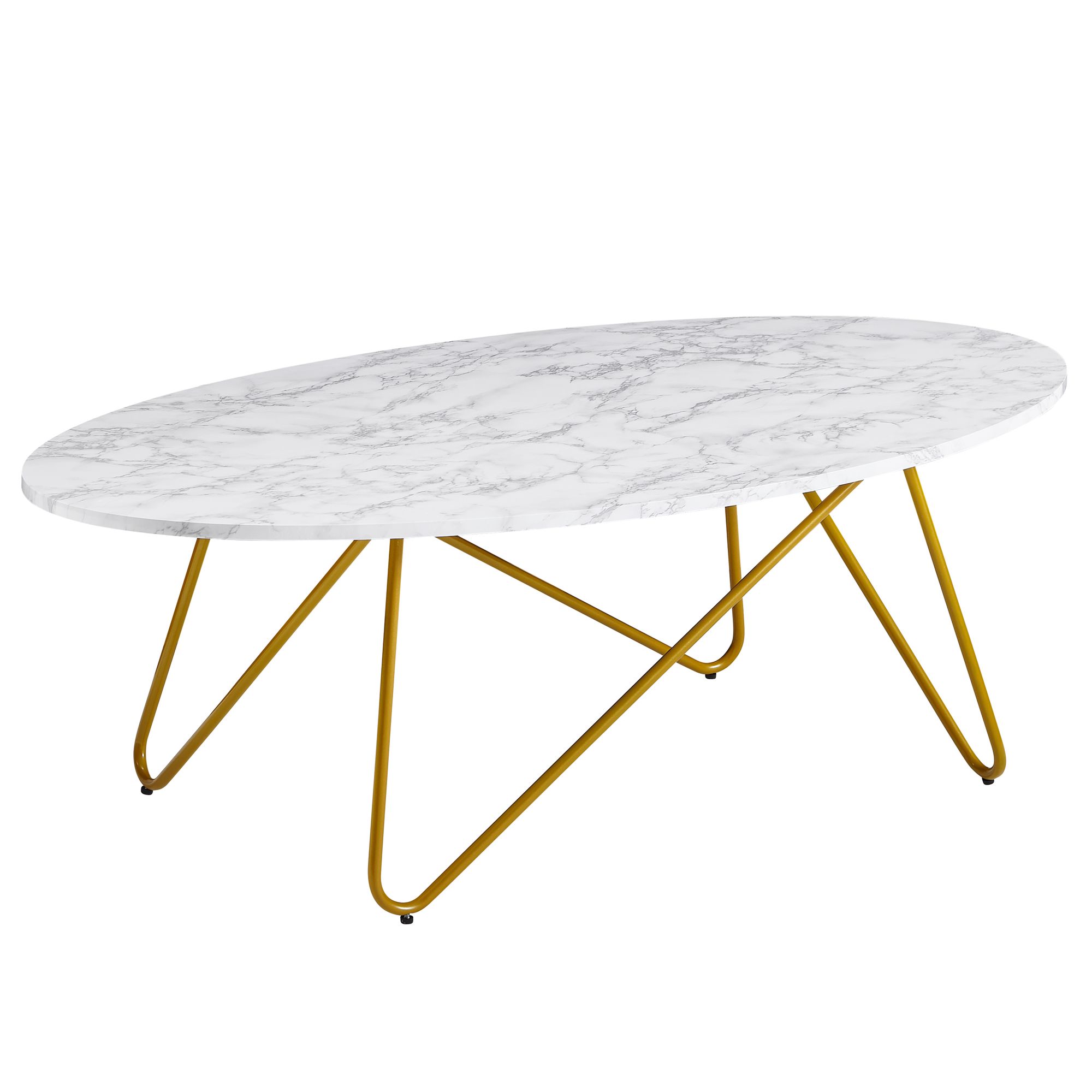 FineBuy Couchtisch 120x40x60 cm mit Marmor Optik Weiß, Wohnzimmertisch mit Metall-Gestell, Sofatisch Oval Tisch Wohnzimmer, Loungetisch | Farbe: Weiß