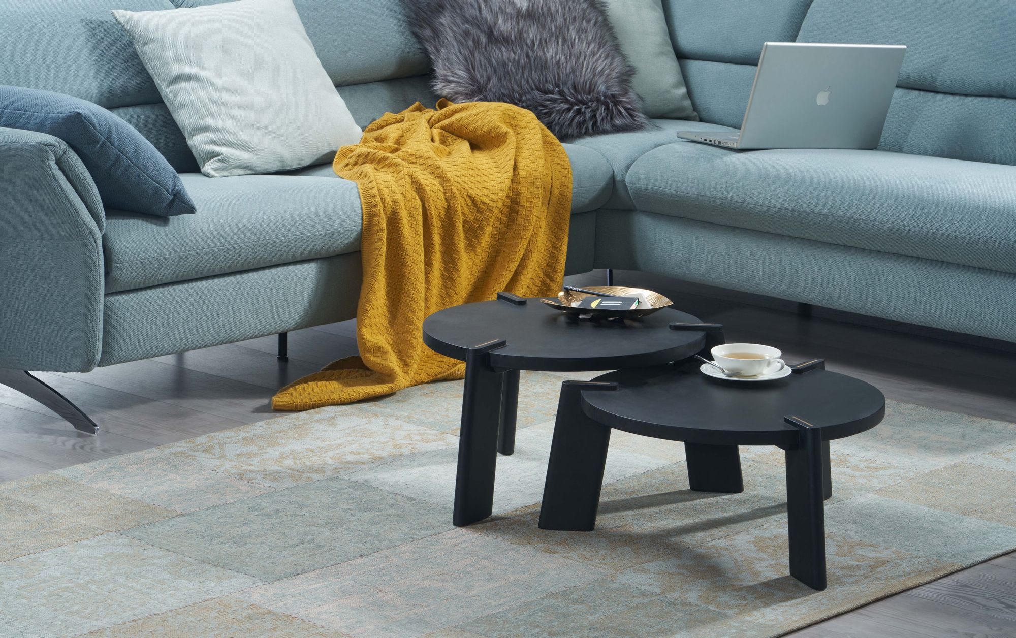 FineBuy Couchtisch Set 2er Mango Massivholz rund Natur · Wohnzimmertisch Beistelltisch im Japandi Design · Handgefertigte Satztische aus Echtholz mit Klarlack | Farbe: Beige