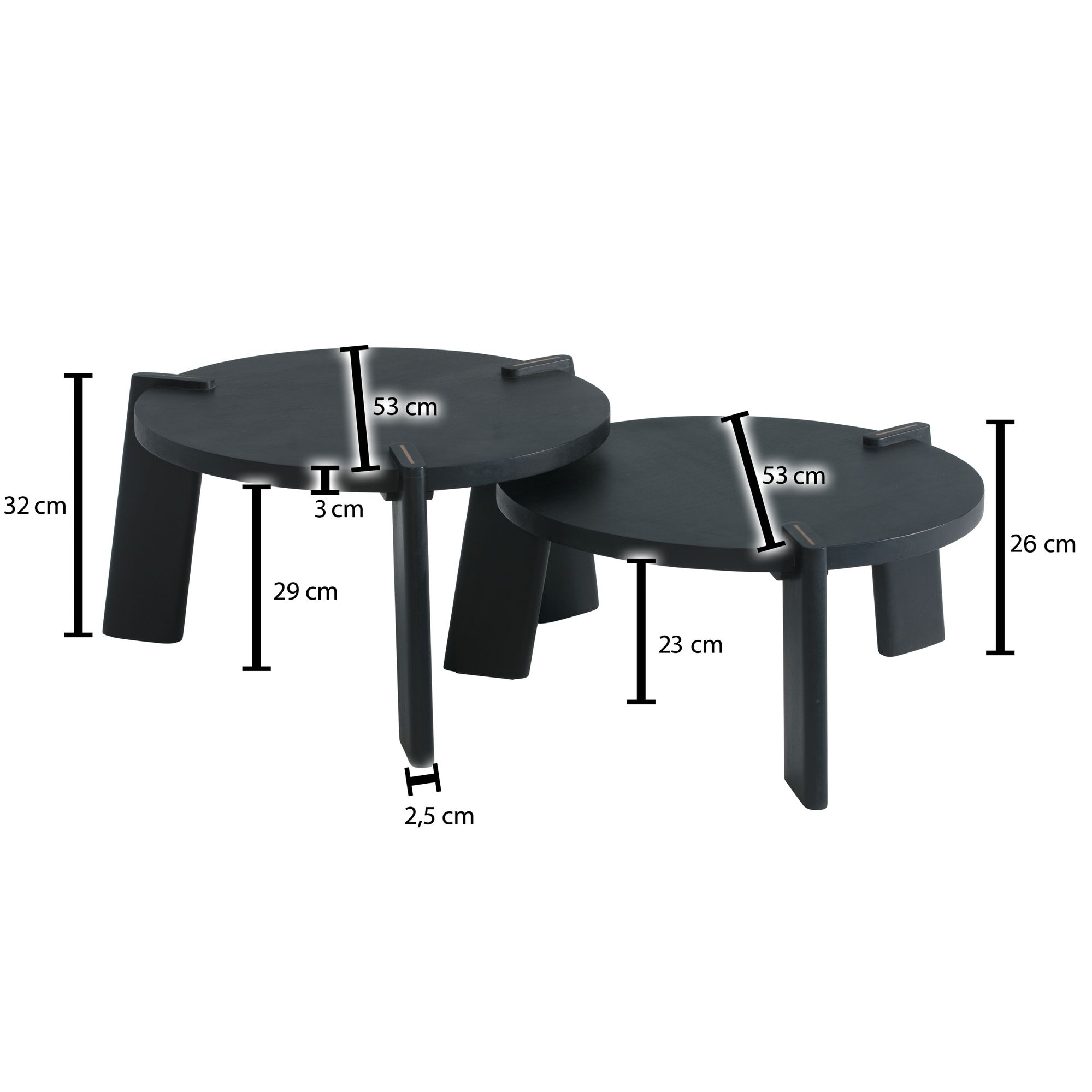 FineBuy Couchtisch Set 2er Mango Massivholz rund Natur · Wohnzimmertisch Beistelltisch im Japandi Design · Handgefertigte Satztische aus Echtholz mit Klarlack | Farbe: Beige