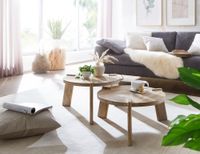 Couchtisch Set 2er Massivholz rund Wohnzimmertisch Beistelltisch Satztische – Ansicht 2