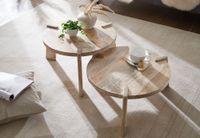 Couchtisch Set 2er Massivholz rund Wohnzimmertisch Beistelltisch Satztische – Ansicht 5