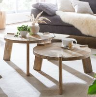 Couchtisch Set 2er Massivholz rund Wohnzimmertisch Beistelltisch Satztische – Ansicht 1