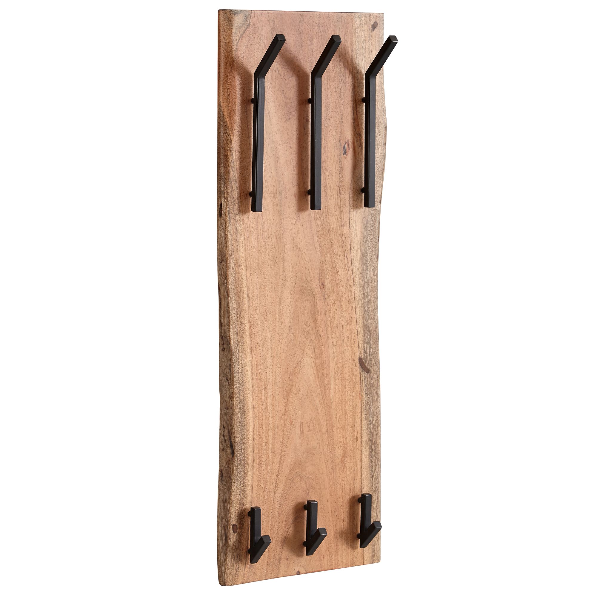 FineBuy Wandgarderobe Akazie Massivholz 36 x 100 cm Baumkante - Garderobenpaneel massiv Holz - Wand Garderobenleiste Hakenleiste - 6 Kleiderhaken | Farbe: Braun
