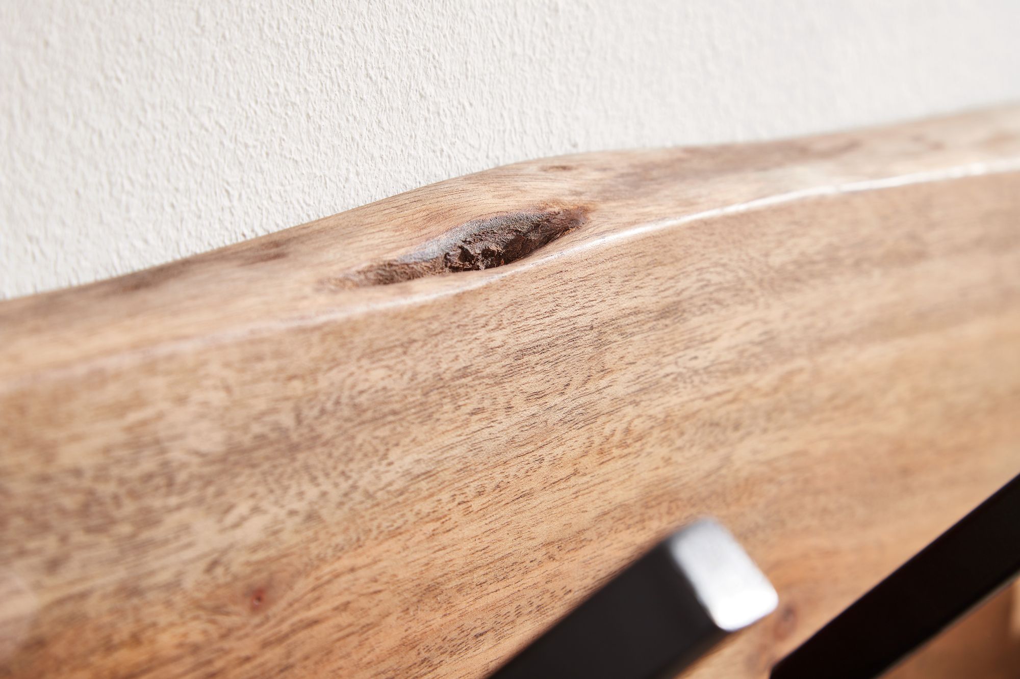 FineBuy Wandgarderobe Akazie Massivholz 100 cm Baumkante - Garderobenpaneel massiv Holz Wand Garderobenleiste Hakenleiste - 6 Kleiderhaken Industrial | Farbe: Braun