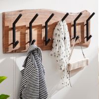 FineBuy Wandgarderobe Holz Metall 100 cm Garderobe Flur Hakenleiste Massivholz – Ansicht 1