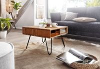 FineBuy Couchtisch quadratisch 60cm Akazie Massivholz Wohnzimmertisch mit Ablage – Ansicht 2