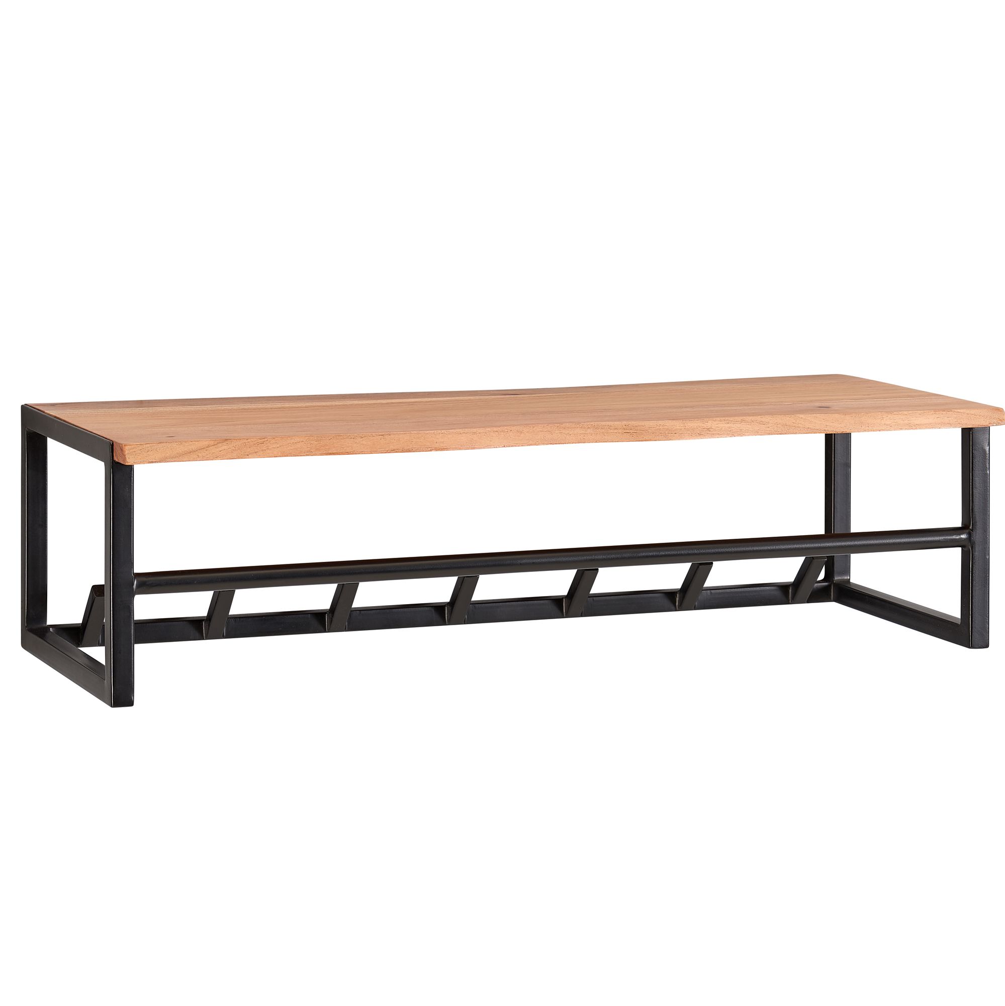 FineBuy Wandgarderobe Akazie Massivholz 80 cm mit Ablage - Industrial Garderobenpaneel mit Hutablage - Wand Garderobenleiste Hakenleiste - 7 Metall Kleiderhaken & Kleiderstange | Farbe: Braun