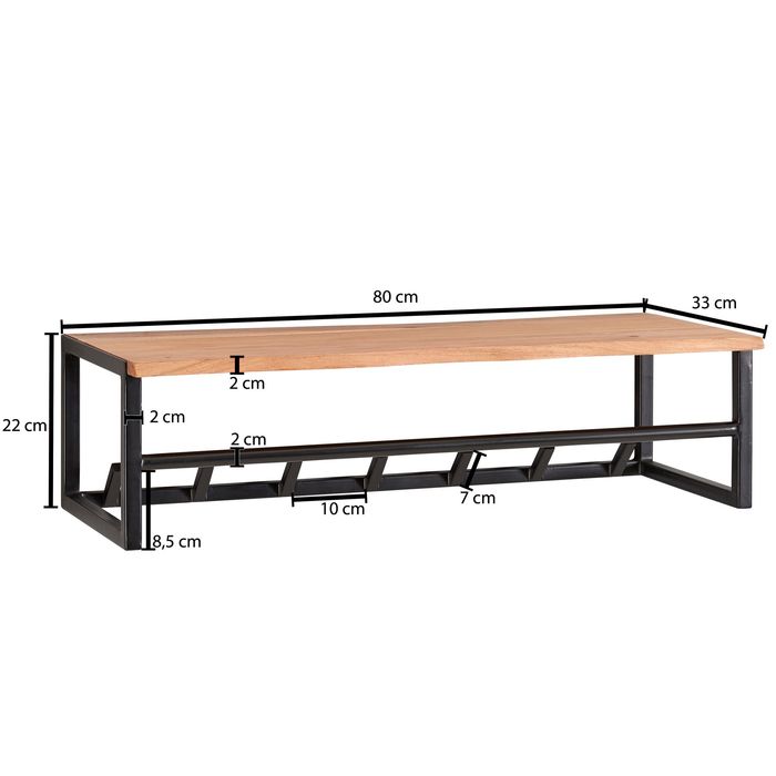 FineBuy Wandgarderobe Holz Metall 80 cm Garderobe mit Ablage Flur Hakenleiste – Maßzeichnung
