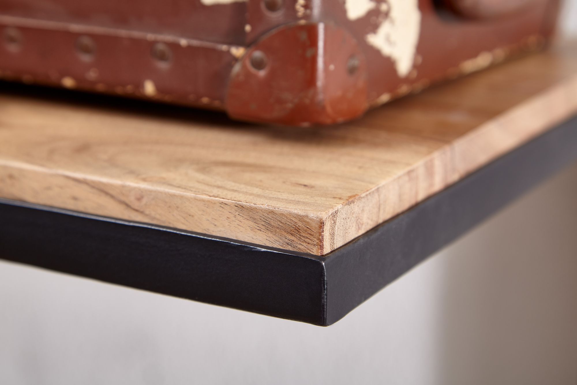 FineBuy Wandgarderobe Akazie Massivholz 70 cm mit Ablage - Garderobenpaneel mit Hutablage - Wand Garderobenleiste Hakenleiste - 5 Kleiderhaken Metall | Farbe: Braun