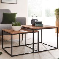 Couchtisch 2er Set Akazie Massivholz quadratisch · Wohnzimmertisch Industrial – Ansicht 1