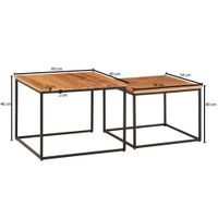 Couchtisch 2er Set Akazie Massivholz quadratisch · Wohnzimmertisch Industrial – Ansicht 3
