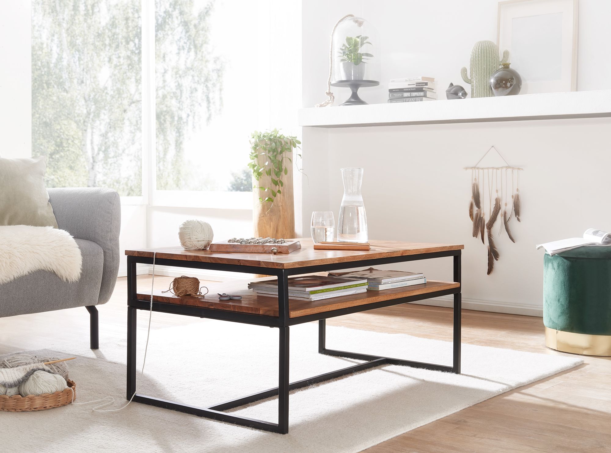 FineBuy Couchtisch 100x60x45 cm Massivholz Metall Sofatisch Wohnzimmertisch Akazie, Stubentisch Industrial mit Stauraum, Holztisch Kaffeetisch Massiv | Farbe: Braun FineBuy Couchtisch 100x60x45 cm Massivholz Metall Sofatisch Wohnzimmertisch Akazie, Stubentisch Industrial mit Stauraum, Holztisch Kaffeetisch Massiv | Farbe: Braun