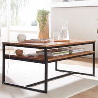 Couchtisch Akazie Massivholz 100cm rechteckig Wohnzimmertisch Ablage Loft Design – Ansicht 1