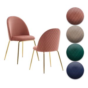 FineBuy Design Esszimmerstuhl 2er Set Samt Gepolstert, Küchenstuhl Stoff mit Goldenen Beinen, Schalenstuhl Skandinavisch, Polsterstuhl mit Samtbezug